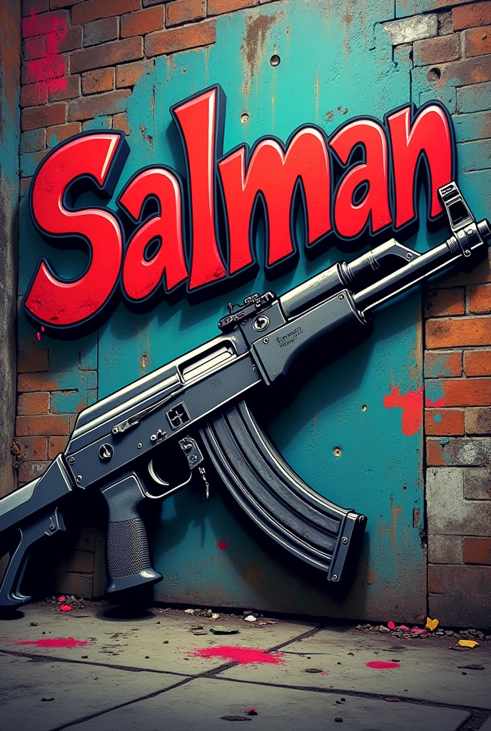 A sticker with Salman's name on top of an AK 47