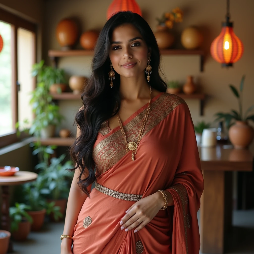 Sexy beautiful Big Boobies busty Traditonal Hindu Indian Doctor In Tight dress . Wearing Waist chain around her navel