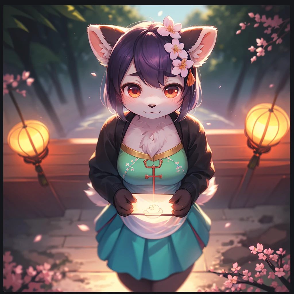 (Sumilux f1.4 36mm , Polaroid , low Latitude old color negative film , cross process , (bokeh), Long exposure , blur , flare, chromatic aberration , (soft focus), (Shallow focus) , soft glow , Maximum aperture, low Key , Transparent depiction , Tyndall) , thick Panda Girl , (lifelike Panda patterned face) , flare skirt , Plum blossoms flutter across the screen , Flower storm, (from overhead:1.5) , (horror , Chinese ghost story) , It's bursting