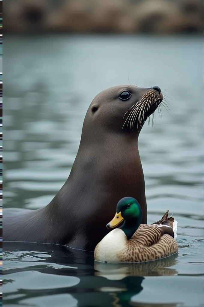 A seal taking the picture of a duck 