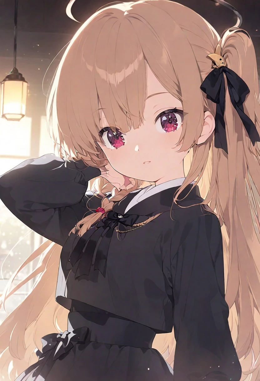 Anime Girl with long hair and a black dress posing for a picture, Sayori, Cute girl anime visual, Anime cute art style, Those who wear skirts, Anime Girl weareturng a black dress, pretty Anime Girl, (Anime Girl), cute Anime Girl, 穿着漂亮裙子的可爱Anime Girl, attractive Anime Girl, beautiful Anime Girl, return, Smooth anime CG art