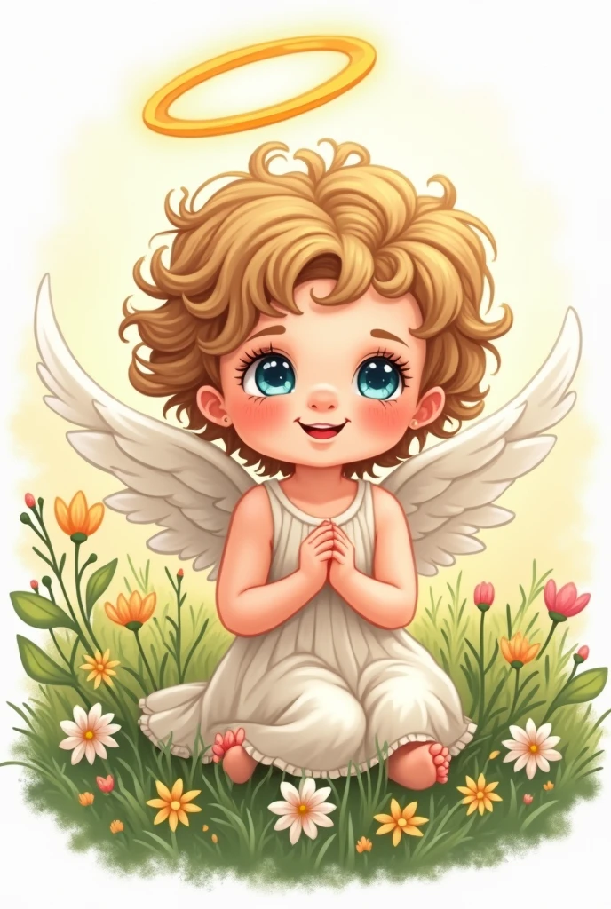 drawn drawing, Sticker, in the style of illustration
Beautiful angel - child e grass, Sticker, light eyes, halo overhead, smile, Sticker