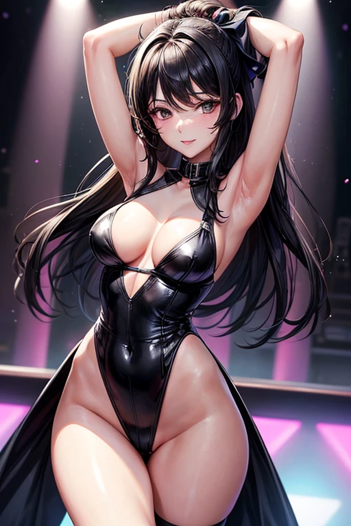 Draw Suzy in 4k quality, a female character with waist-length black hair wearing a sexy police officer costume. Suzy is thin with small breasts but has a very nice big and perky ass.. She is in a nightclub dancing at Poly dance showing her ass to the audience. Small breasts and thin body. Grinding on the pole during a polydance 