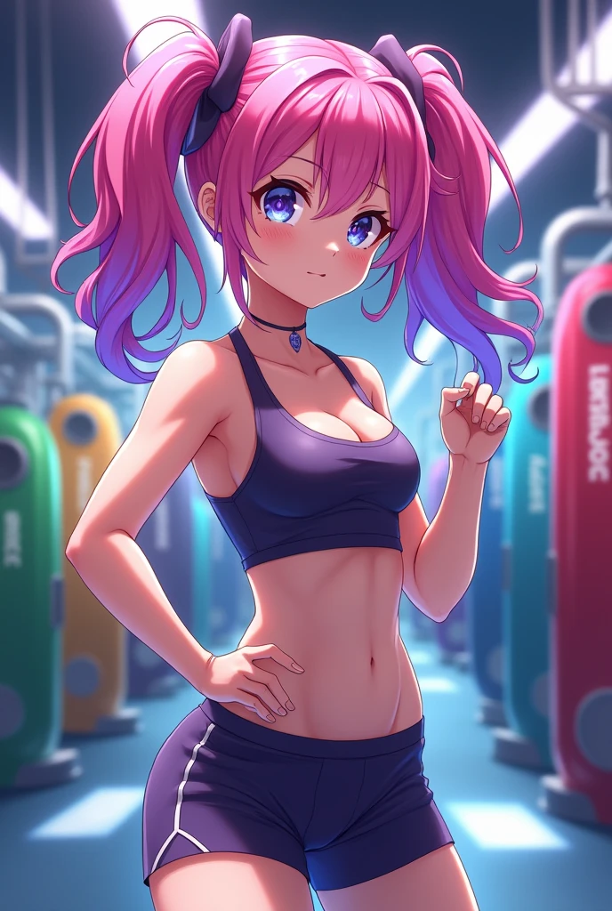 Anime girl in a hentai style wearing a very small sports bra 