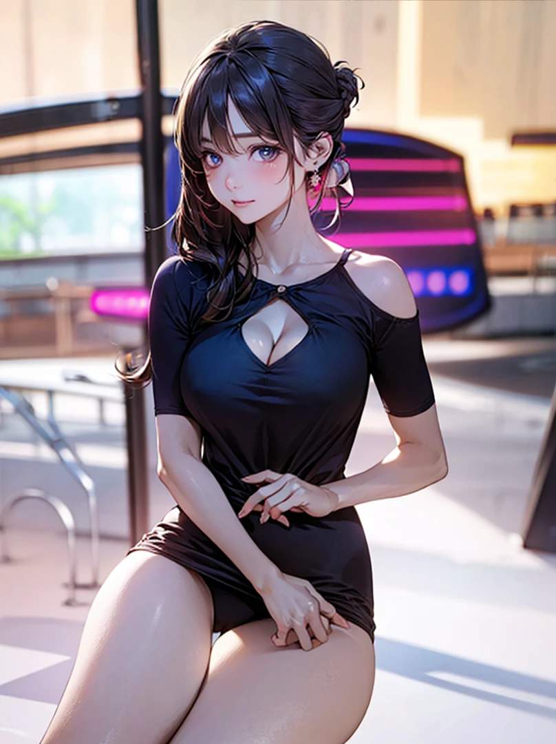 (masterpiece:1.2, top-quality), (realistic, photorealistic:1.4), beautiful illustration, (natural side lighting, movie lighting),
looking at viewer, cowboy shot, front view:0.6, 1 girl, perfect face, cute and symmetrical face, shiny skin,
(long hair:1.4, half updo:1.5), hair between eye, long eye lasher, (large breasts:4.6, seductive thighs) white skin, beautiful hair, beautiful face, beautiful detailed eyes, beautiful clavicle, beautiful body, beautiful chest, beautiful thigh, beautiful legs, beautiful fingers, big breasts, enhance breasts, busty, cleavage, press breasts together, hold breasts