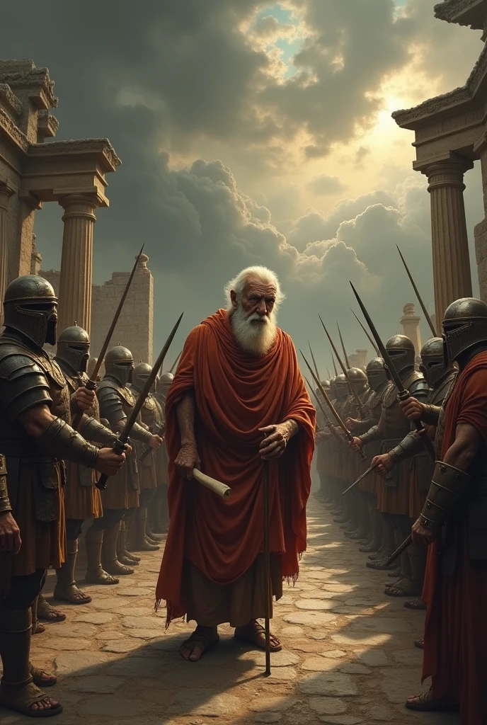 old sick Pythogoras sorrounded by enemies