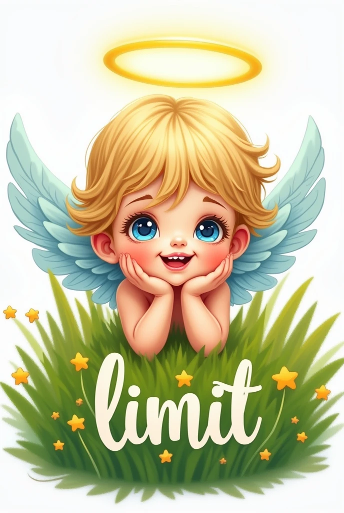 drawn drawing, Sticker, in the style of illustration
Beautiful angel - child e grass, Sticker, light eyes, halo overhead, smile, Sticker
Под ним слово кириллицей "limit"