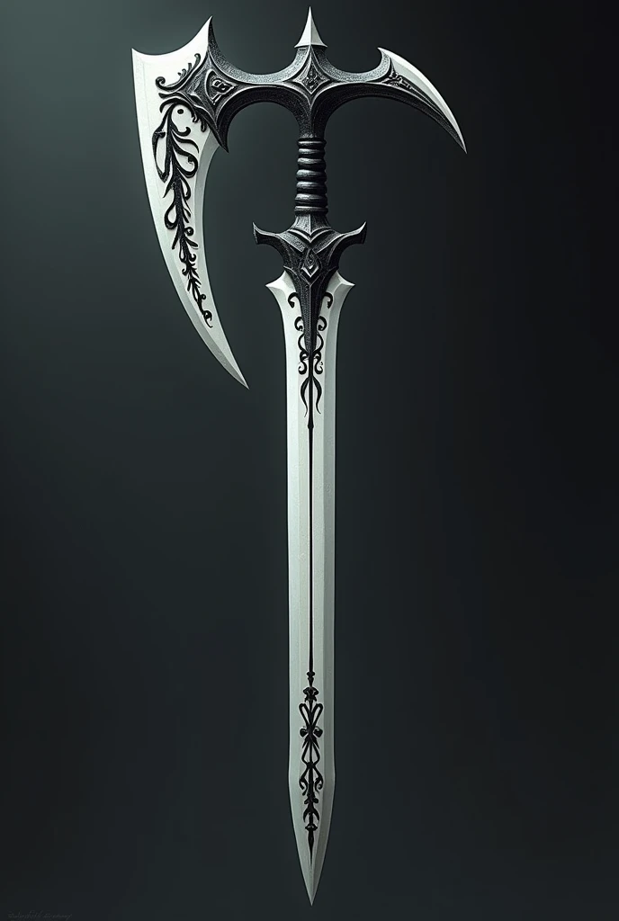 A halberd with a jet-black handle and a white blade.
Sprinkled with black decorations
There is a cross strap at the border between the hilt and the blade.