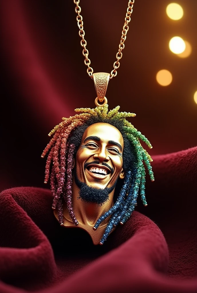 Bob marley crafted face into a pendant with colored diamonds more designs