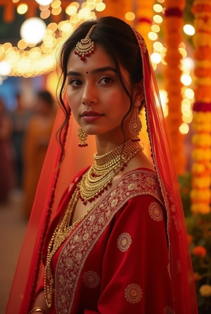 a beautiful young indian girl, 23 years old, wearing a black saree, porcelain white skin, extremely detailed portrait, high quality, realistic, photorealistic, 8k, best quality, masterpiece, sharp focus, physically-based rendering, vivid colors, intricate details, elegant pose, serene expression, soft lighting, warm color tones don’t change face and change background and outfit