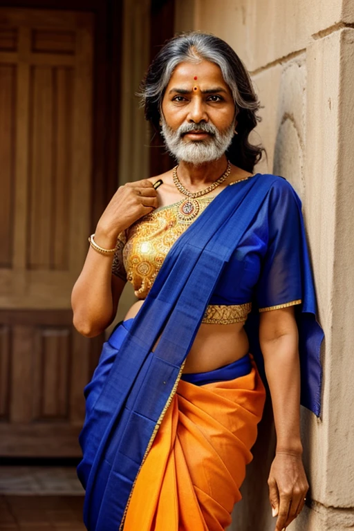 Indian old women wearing saree and having beard