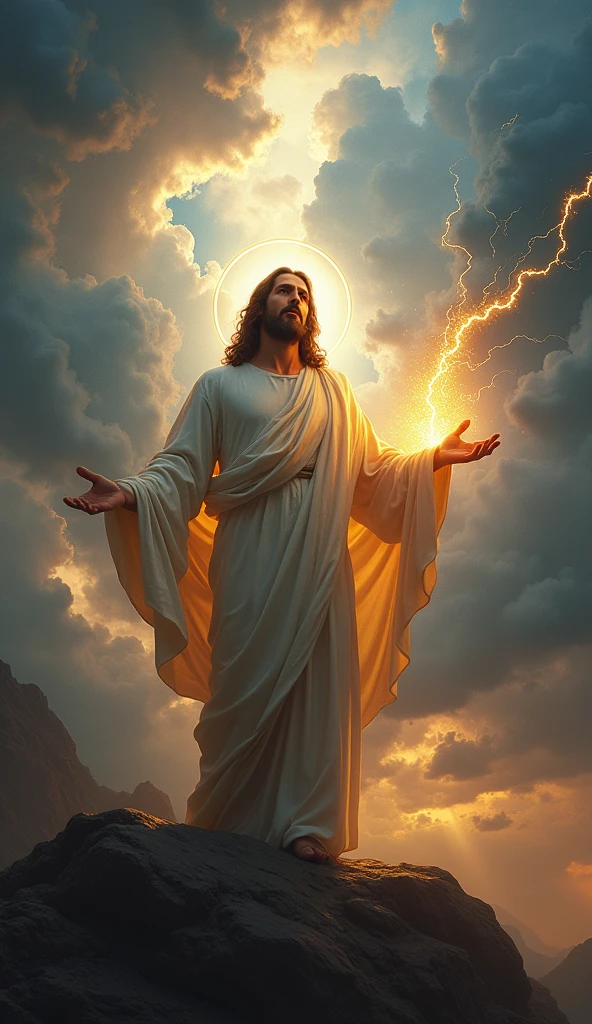 Jesus Christ holding lightning in his hand, Halo