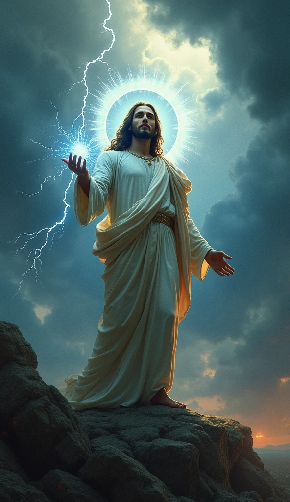 Jesus Christ holding lightning in his hand, Halo