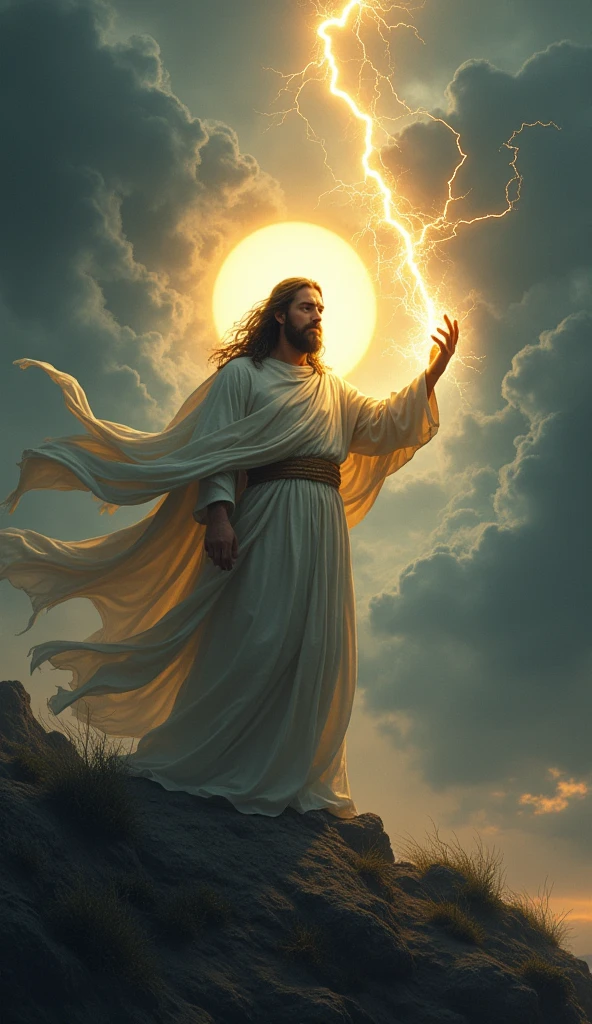 Moses holding lightning in his hand, Halo