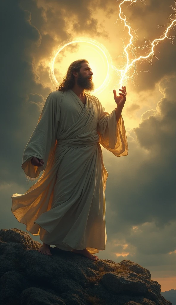 Moses holding lightning in his hand, Halo