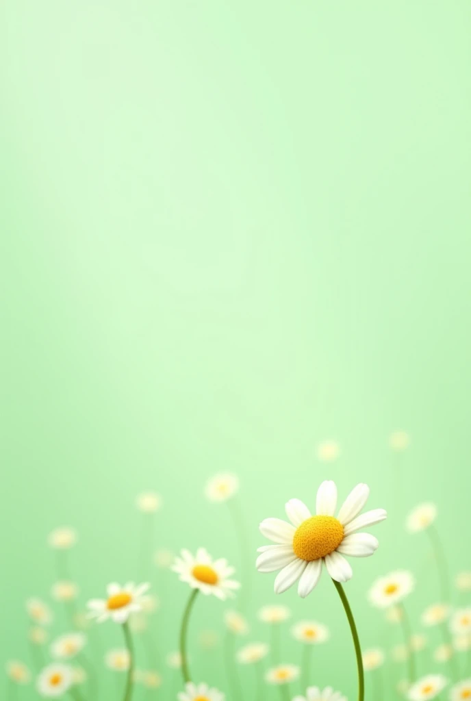A 3d cartoon picture of a picture features a light green background adorned with tiny daisy flowers scattered across it. The soft, pastel backdrop enhances the delicate charm of the small, white blossoms with their cheerful yellow centers, creating a fresh and inviting visual effect.
