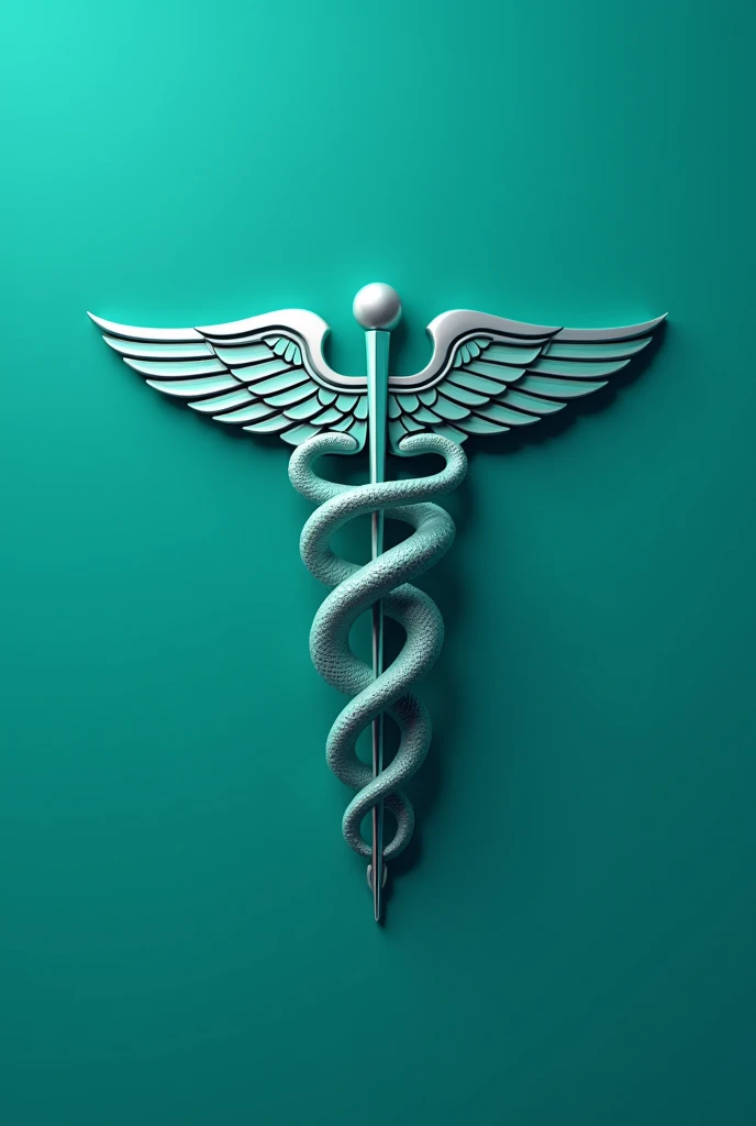 I want a medical snake with a teal background, featuring the medical caduceus and a logo design rather than just an image. It should have wings and be designed for the healthcare sector, suitable for computer screens. It needs to have an electrocardiogram crossing through it and be 1000 px high by 3000 px wide. The background should be a single, undiluted color, all the same shade - no lighter or darker areas. I want a solid color background.
