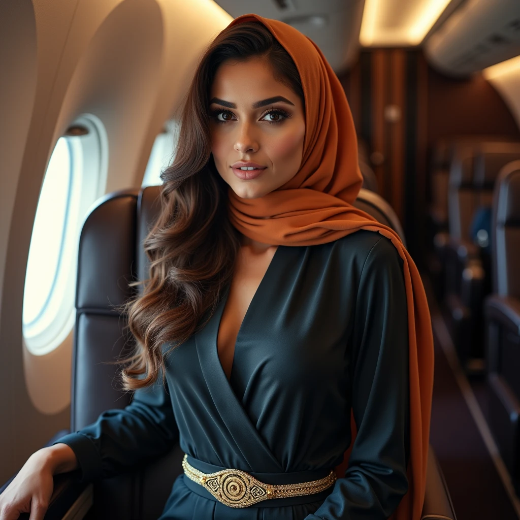 Sexy beautiful Big Boobies busty Traditonal Hijabi Muslim Pakistani Airhostess In Tight dress And Hijab, Wearing Waist chain around her navel. her juicy stomach Navel visible