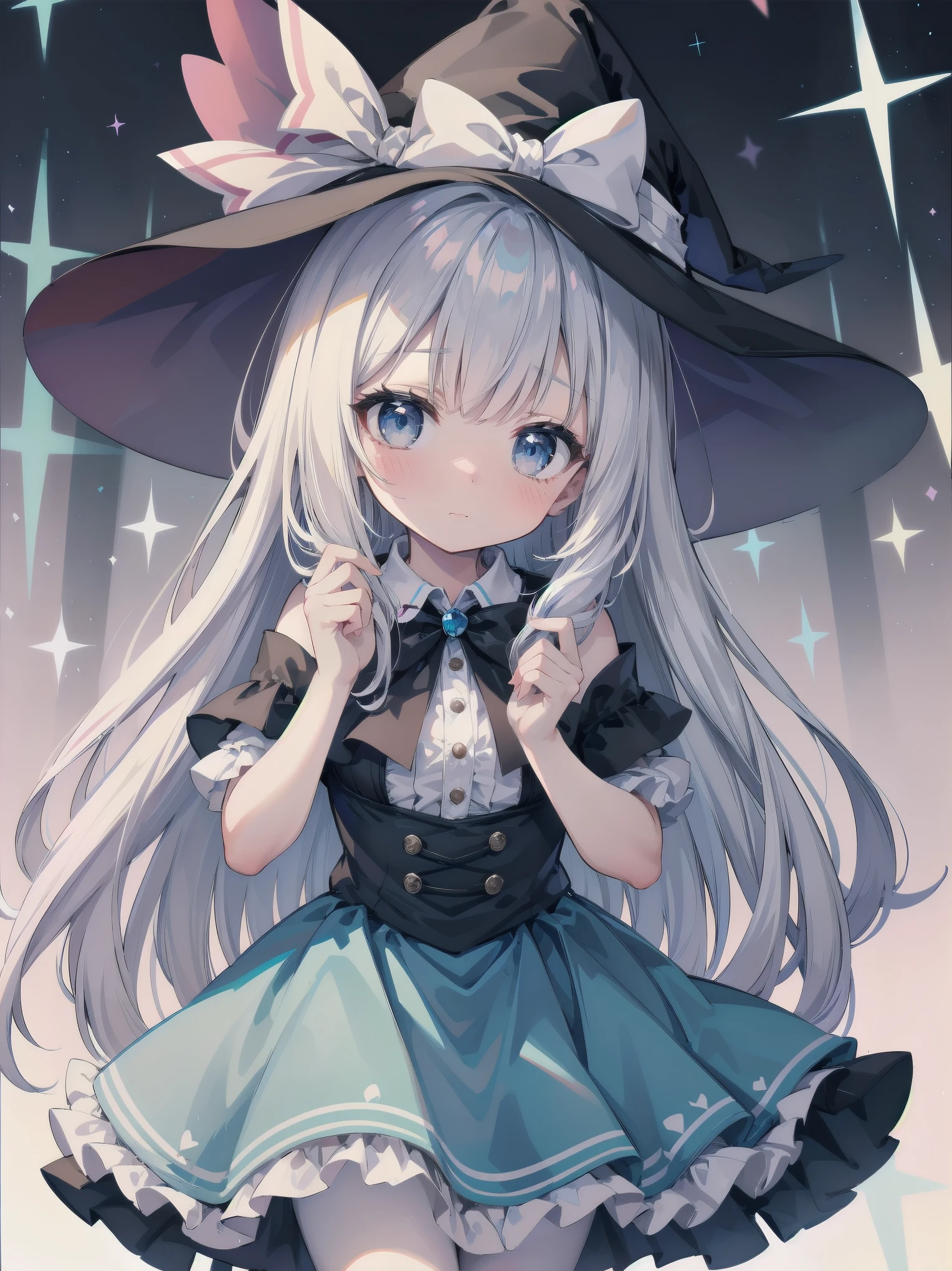 🎶, (🧙‍♀️), ✡, ✨(black hat), , Alice in Wonderland, Alone, very beautiful, cute, adorable, embarrassed, alone, blue eyes, white skin、look at viewer、looking up,kawaiitech, pastel colors, kawaii, cute colors,Alice in Wonderland, alone, very beautiful, cute, adorable, embarrassed, alone, blue eyes, white skin,skirtlift