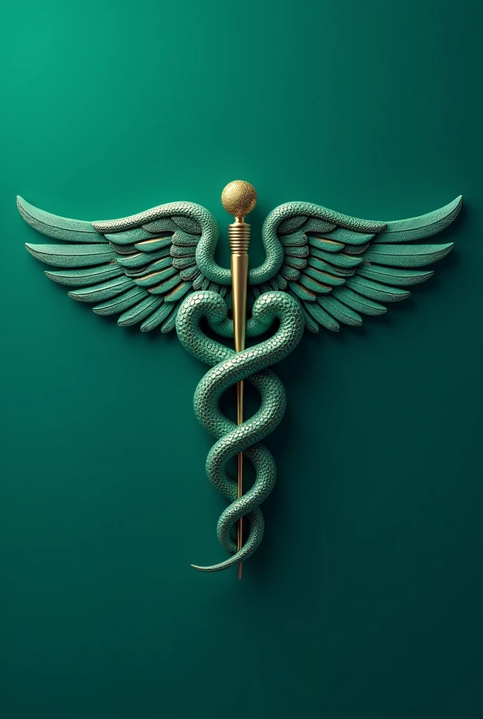 I want a medical snake with a teal background, featuring the medical caduceus and a logo design rather than just an image. It should have wings and be designed for the healthcare sector, suitable for computer screens. It needs to have an electrocardiogram crossing through it and be 1000 px high by 3000 px wide. The background should be a single, undiluted color, all the same shade - no lighter or darker areas. I want a solid color background.