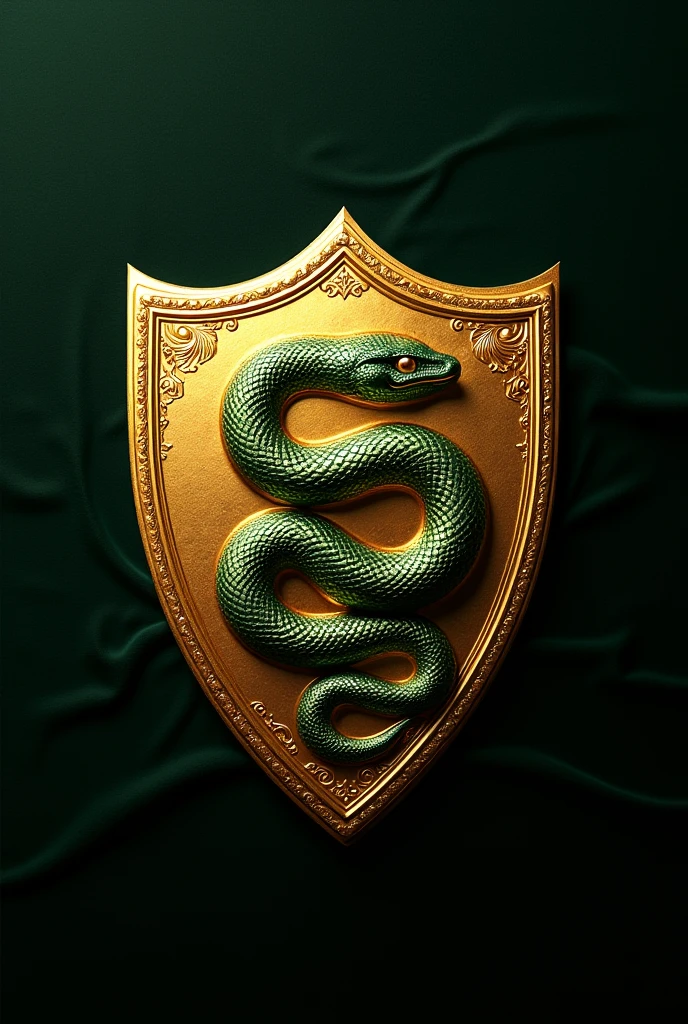 A golden coat of arms in the shape of a shield, with a snake