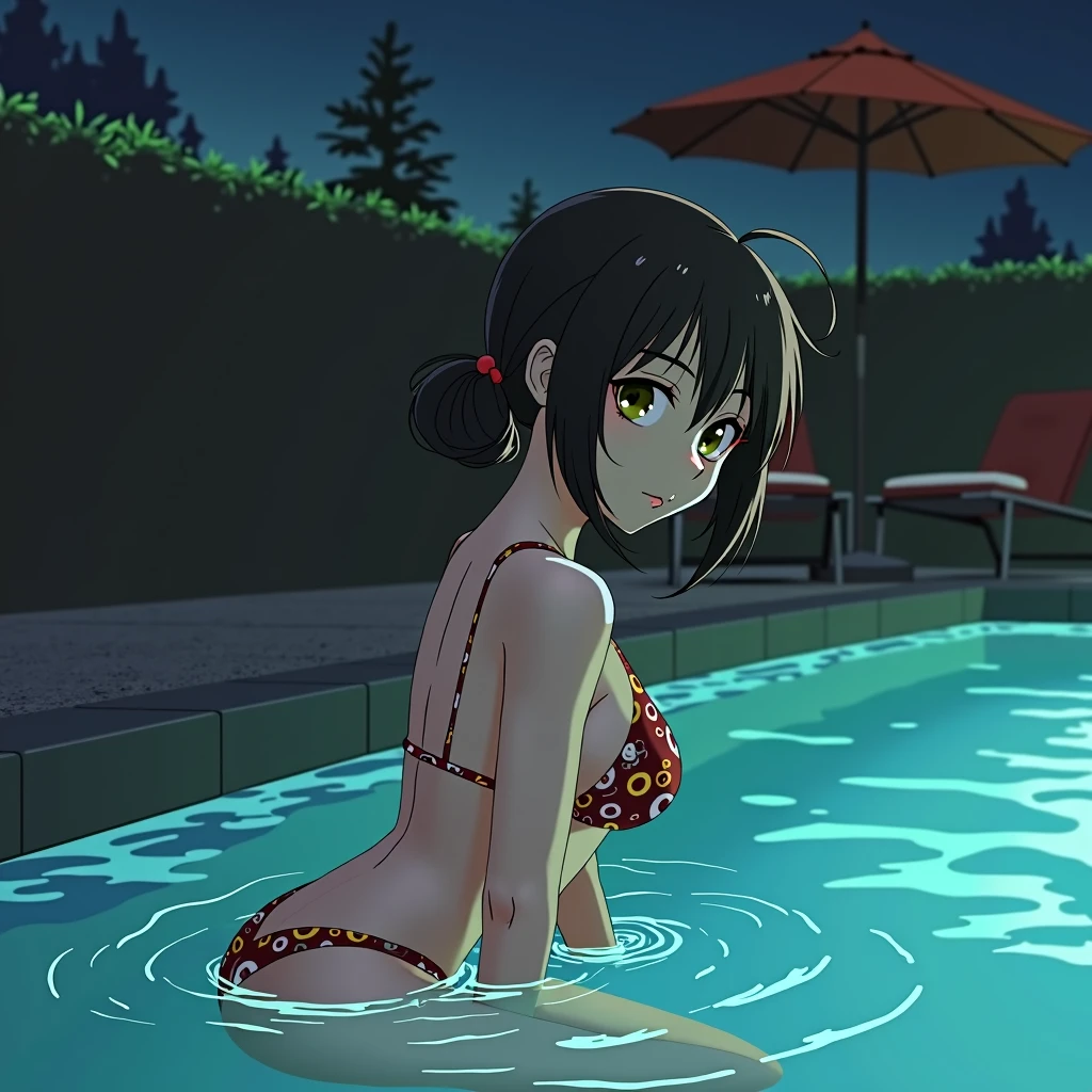 Trying to seduce me at the night pool without being noticed、Japanese beauty