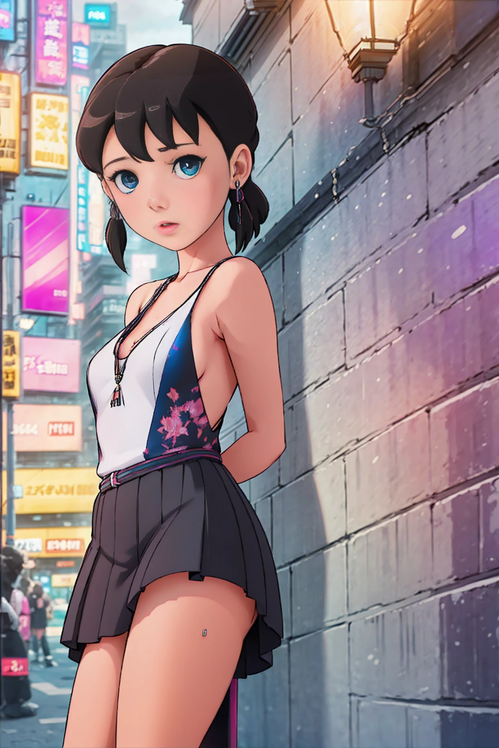 girl , blue eyes standing in front of a wall, cinematic realistic portrait,black hair, 8k portrait render, realistic face moody lighting, cyberpunk art ultrarealistic 8k, hyper-realistic cyberpunk style, soft portrait shot 8 k, 8 k realistic digital art, cyberpunk style ，shizuka, hyperrealistic, realistic digital art 4k, realistic digital art 4 k