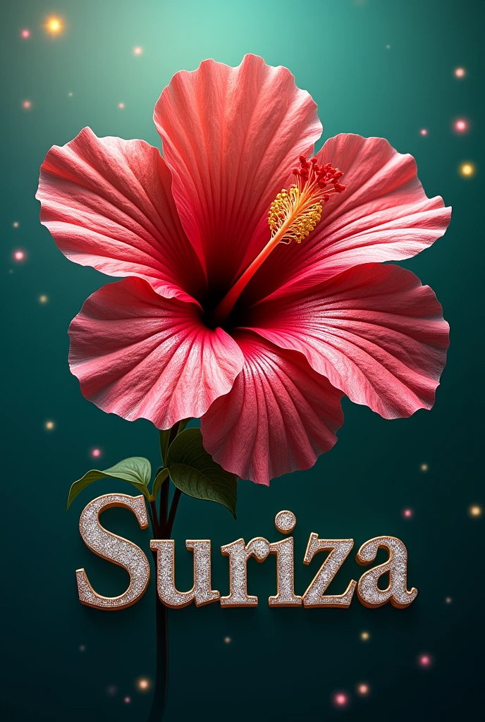 Hibiscus flower adorned with diamonds themed on the Malaysian flag,along with the name Suriza
