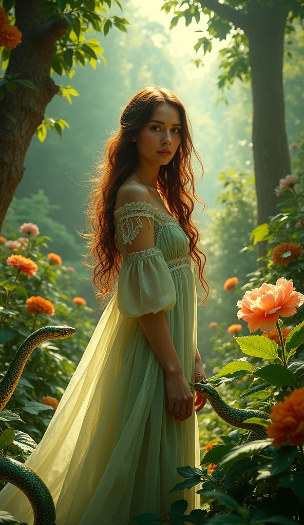 Eva is very beautiful., Garden of Eden, snake