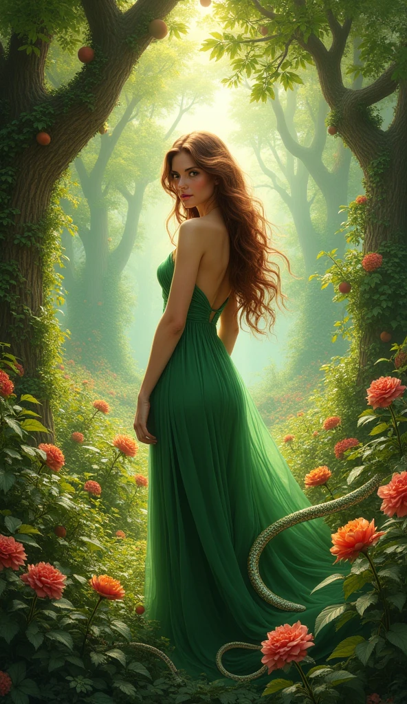 Eva is very beautiful., Garden of Eden, snake