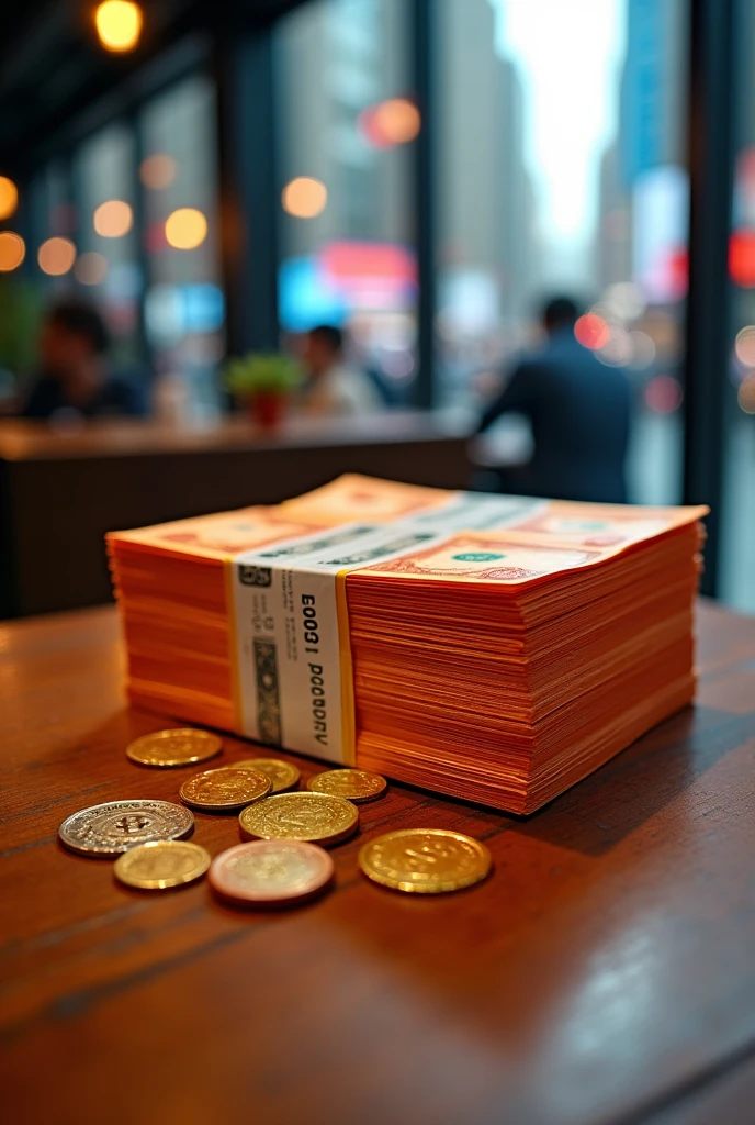 Stack of orange dollar bills