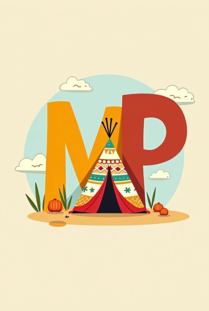 logo with letter M and P uppercase and a teepee tent in cartoon style
