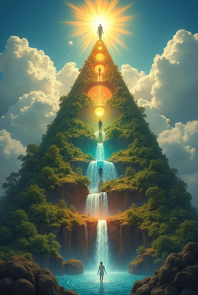 at the fifth level - spirituality , at the third level - power, Create for me the pyramid of Maslow - at the first level - physiological needs, at the fourth level - self-knowledge, at the second level - relationship
