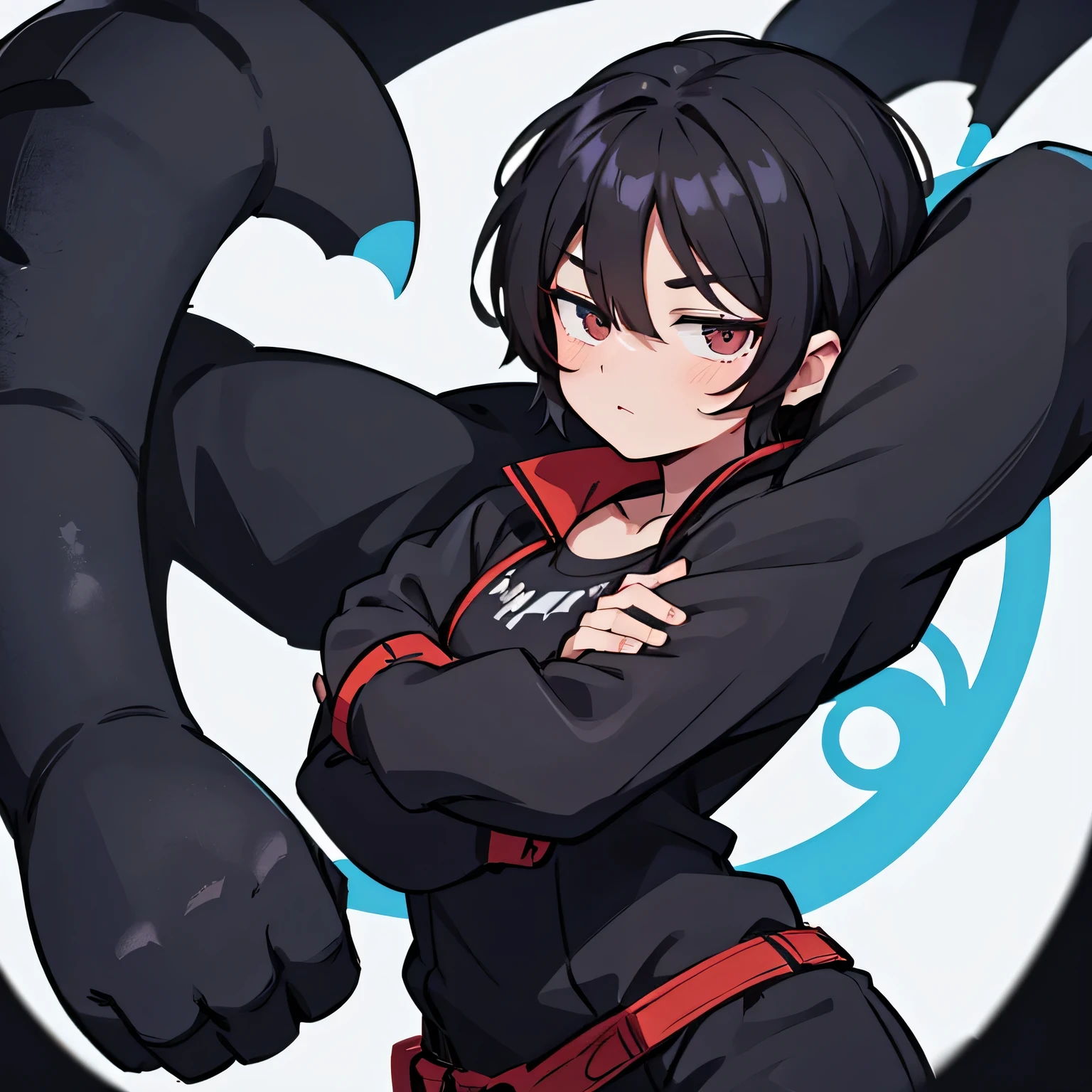 Male character, black hair, Cute with arms crossed