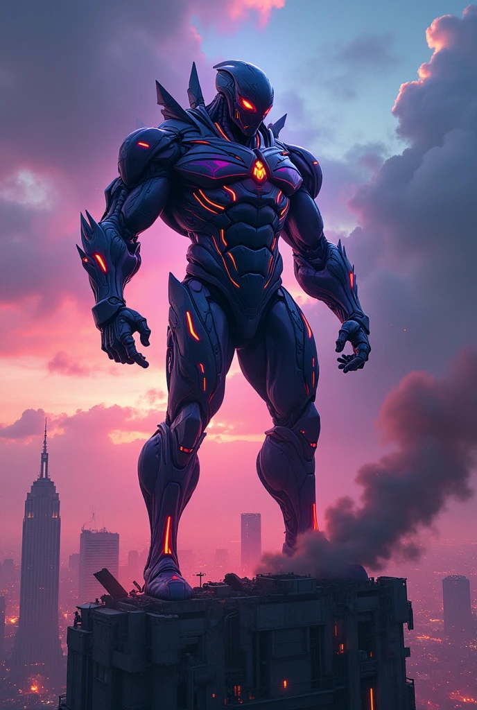 a muscular alien supervillian with a tech suit of armor