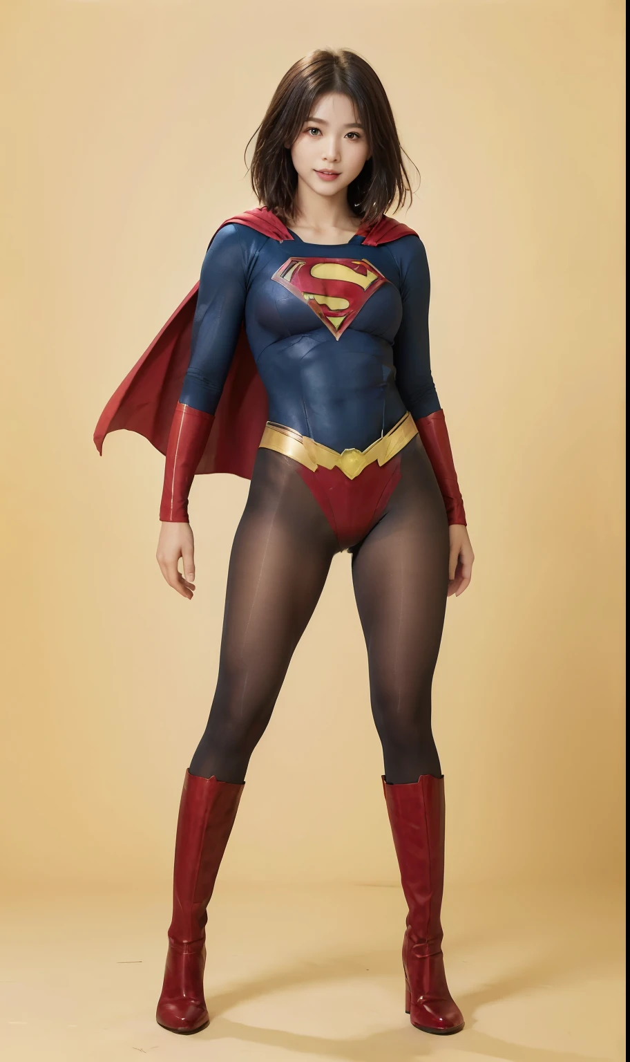 No background、(((Looking down、Looking down)))、(((Beautiful legs in black tights.)))、(((Legally express the beauty of your smile)))、((((Make the most of your original images)))、(((Supergirl Costume)))、(((Beautiful short bob hair)))、(((suffering)))、(((Please wear black tights....、Wear red boots)))、((Best image quality、8k))、((Highest quality、8k、masterpiece:1.3))、(((Preserve background )))、Sharp focus:1.2、Beautiful woman with perfect figure:1.4、Slim Abs:1.2、Wet body:1.5、Highly detailed face and skin texture、8k