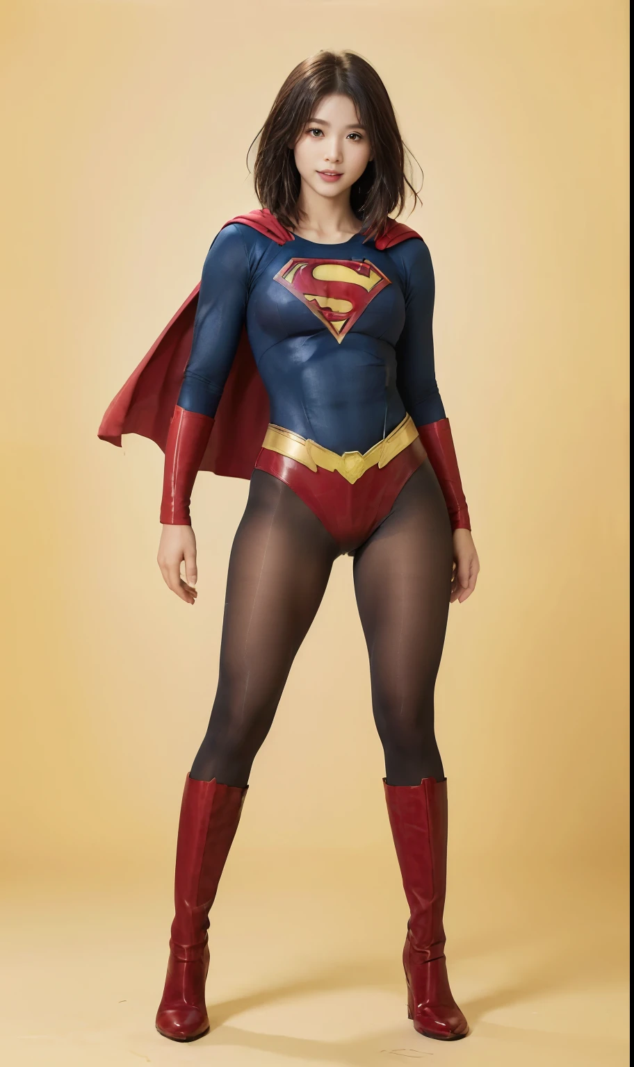 No background、(((Looking down、Looking down)))、(((Beautiful legs in black tights.)))、(((Legally express the beauty of your smile)))、((((Make the most of your original images)))、(((Supergirl Costume)))、(((Beautiful short bob hair)))、(((suffering)))、(((Please wear black tights....、Wear red boots)))、((Best image quality、8k))、((Highest quality、8k、masterpiece:1.3))、(((Preserve background )))、Sharp focus:1.2、Beautiful woman with perfect figure:1.4、Slim Abs:1.2、Wet body:1.5、Highly detailed face and skin texture、8k