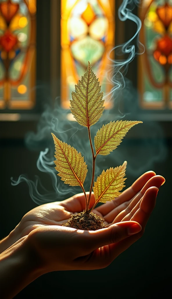 (photorealism:1.2), hands showing magical tobacco