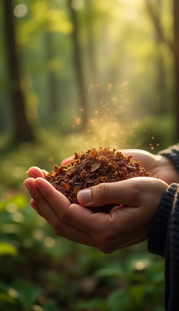 (photorealism:1.2), hands showing magical dry tobacco