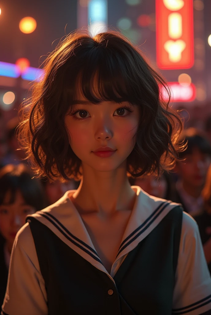 (8k, 最high quality, masterpiece:1.2), (Realistic, photo-Realistic:1.37),One girl, high school girl, high quality , Very detailed , rendering, Sharp Face, In-person audience, View your viewers, Professional Lighting, Photon Mapping, Radio City, 物理ベースrendering, Gradient brunette hair, Short Curly Hair, Like, Great image quality, High resolution, 1080P, (Clear Face), (Detailed face description), (Detailed hand description), (masterpiece), (Exquisite CGI), Extreme light and shadow, Messy Hair, masterpiece, Rich details, (Exquisite facial features), (Best image quality), (masterpiece), (Detailed eyes), I look forward to seeing you, Delicate clavicle, Half Body, Bust up photo, Japanese Uniform