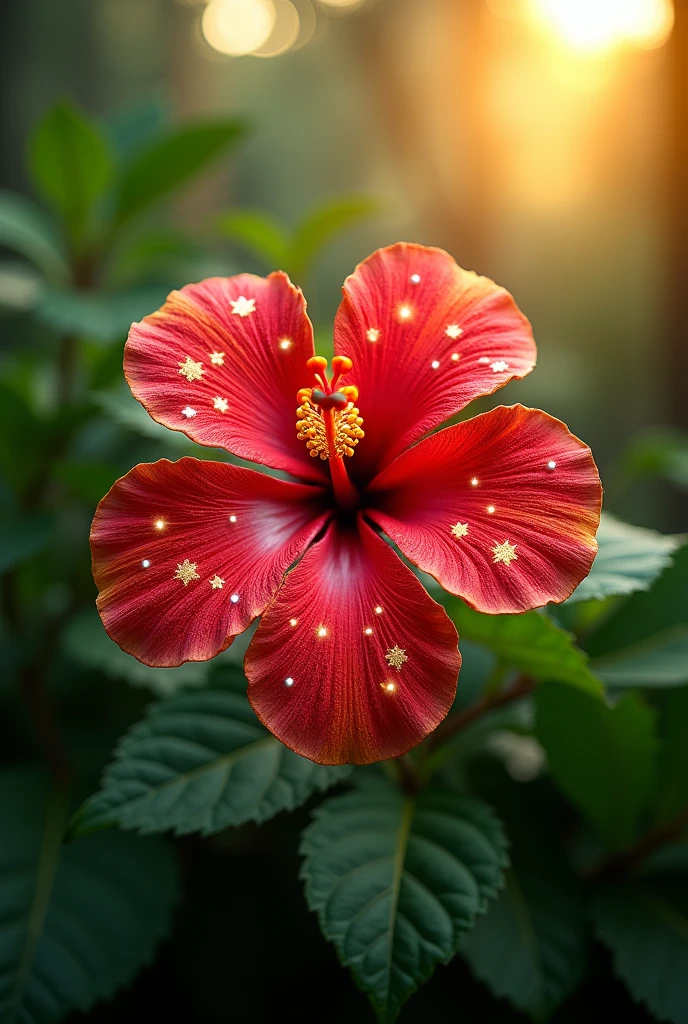 The malaysian flag is in the shape of a hibiscus sparkling with pearls and embroidered with the name Wanzai