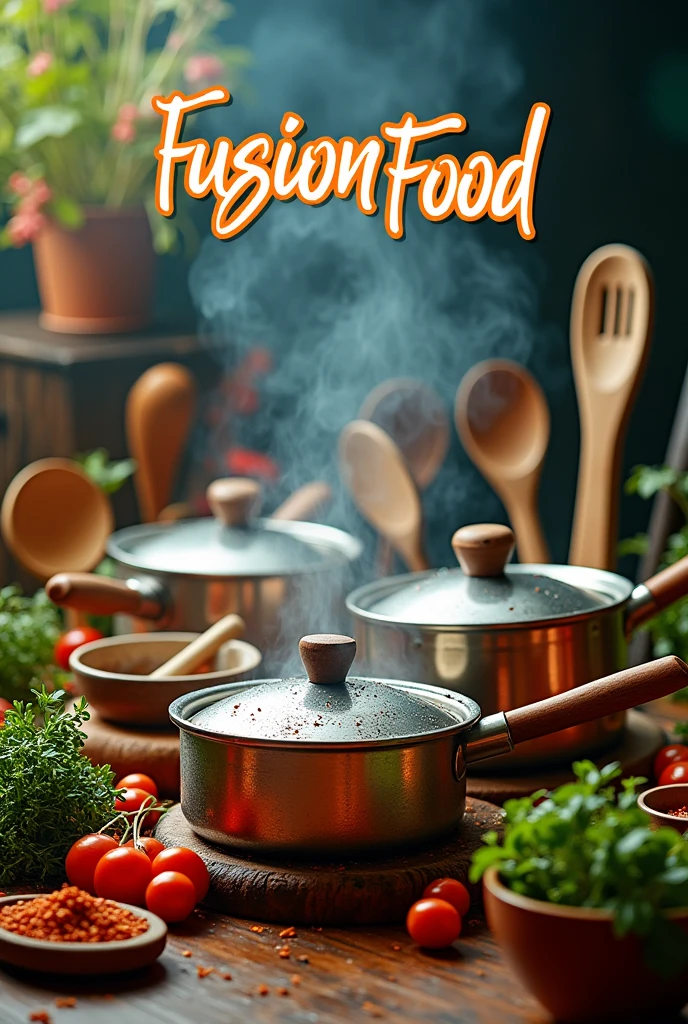 An image with cooking utensils and a large, bold name: FusionFood