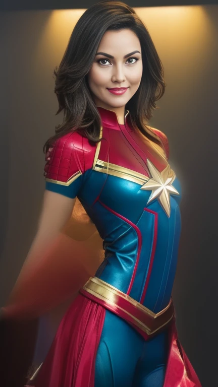 a woman in a captain marvel costume posing for a picture, captain marvel, marvel style, style of marvel, in style of marvel and dc, gal gadot as captain marvel, in style of marvel, extremely detailed artgerm, in the style artgerm, artgerm style, artgerm jsc, artgerm moody photography, marvel costumes