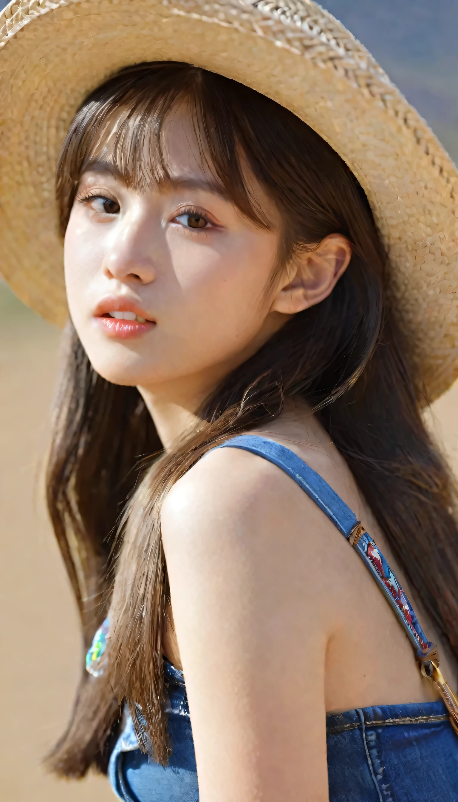 a beautiful detailed girl,13years old,long brown hair,half japanese and half caucasian,
gleaming skin,(best quality,4k,8k,highres,masterpiece,ultra-detailed:1.2),(realistic,photorealistic,photo-realistic:1.3),(beautiful detailed eyes,beautiful detailed lips:1.25),small_breasts,cowboy shot,Frolicking,dress,