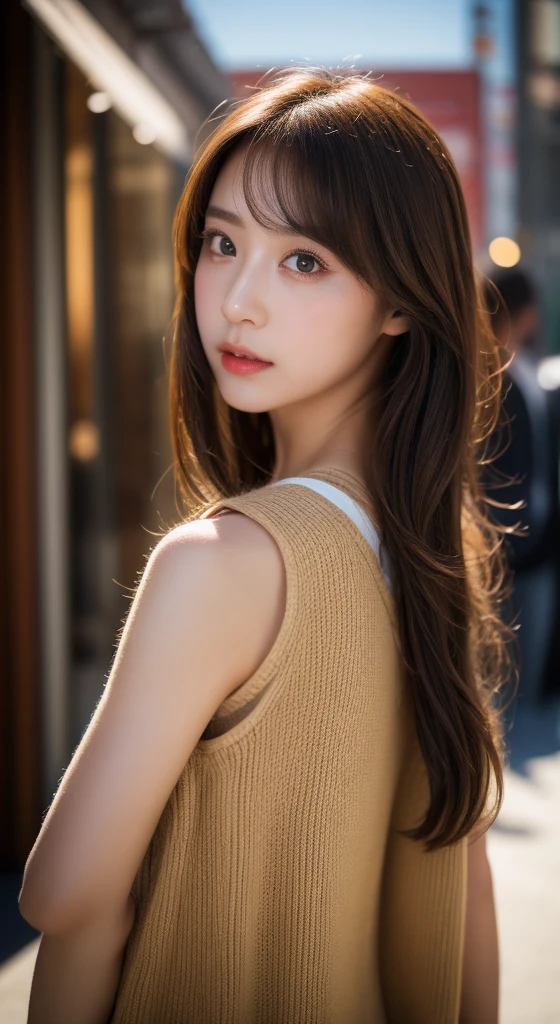 ​masterpiece, top-quality, Raw foto, Photorealsitic、full body Esbian、 beautiful a girl, cute little, shorth hair, depth of fields, hight resolution, ultra-detailliert, finely detail, ighly detailed, extremely detailed eye and face, Sharp pupils, Realistic pupils, foco nítido, Cinematic lighting、small tits、In the street、Casual wear