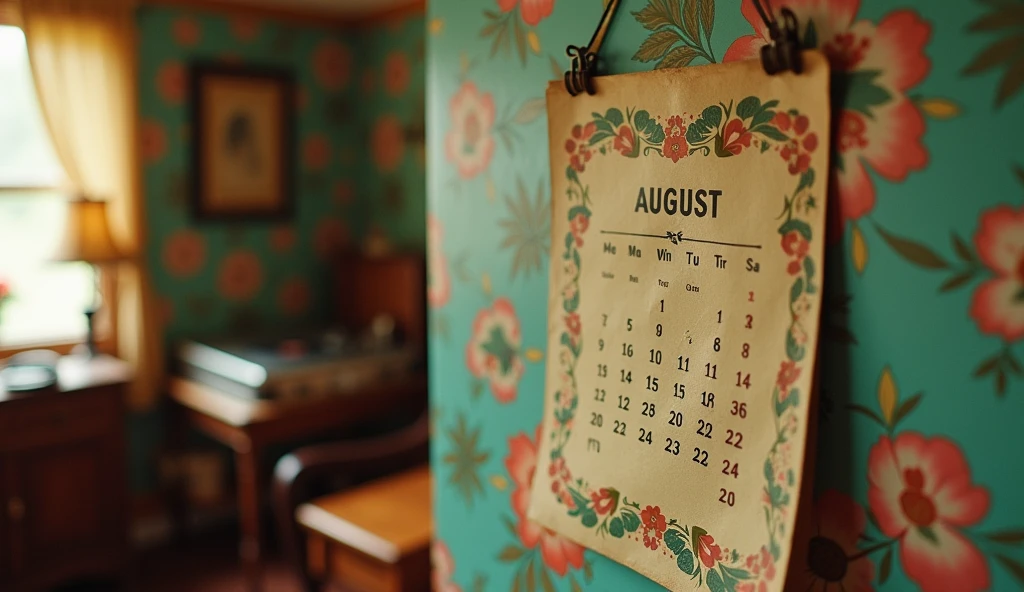 A vintage calendar stuck on August 17, 1972