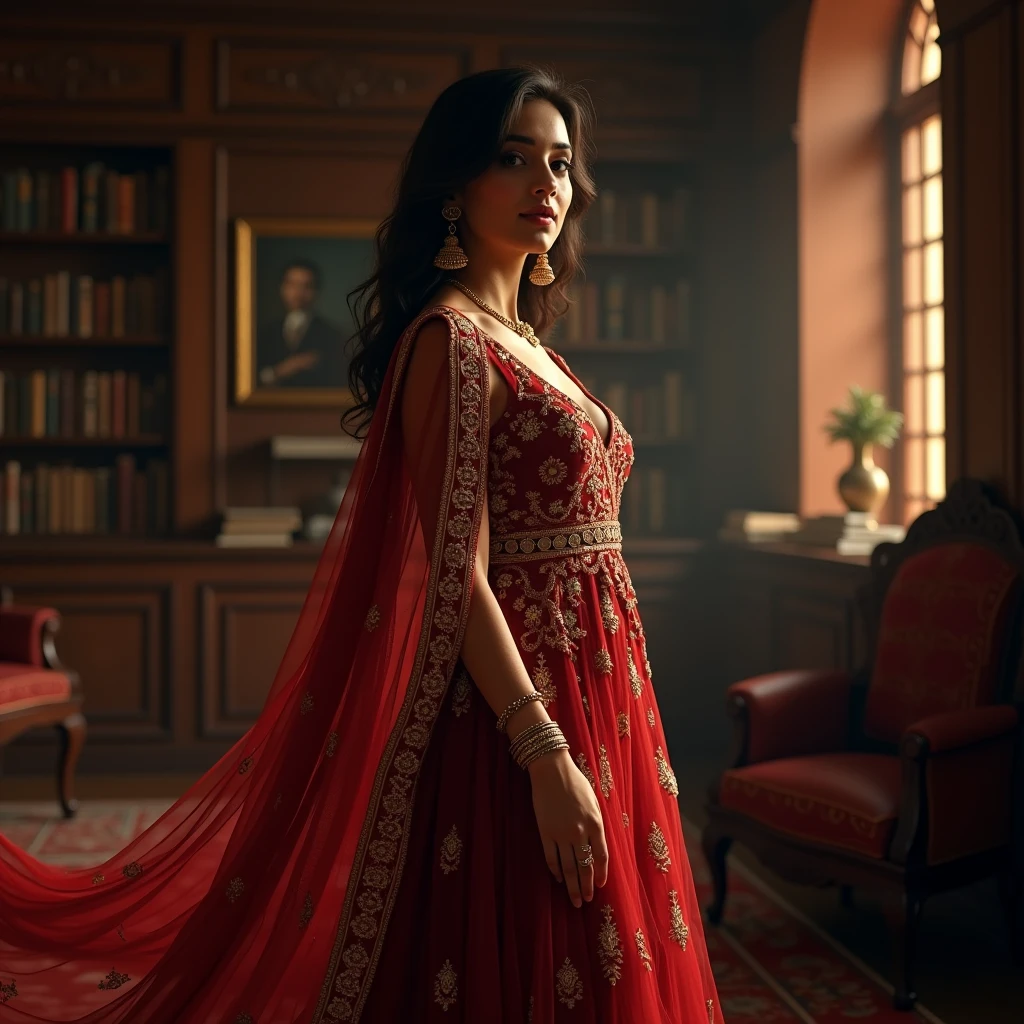 a beautiful busty pakistani college professor, detailed facial features, intricate traditional pakistani dress, sensual pose, dramatic lighting, cinematic, highly detailed, hyper realistic, photorealistic, 8k, unreal engine, masterpiece, elegant, classy, seductive
