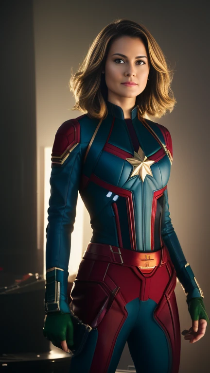 Brie Larson Captain Marvel marvel ,Bodybuilder, super strong, muscular, ABS, in background galaxy35mm lens, photography, ultra details, HDR, UHD,8K