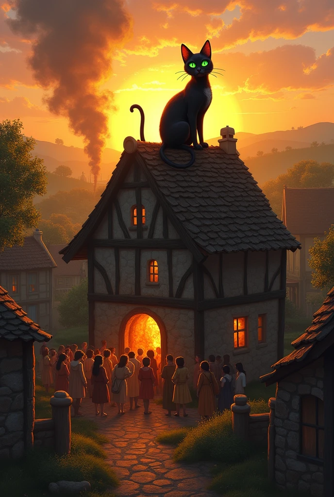 When the villagers finally noticed the smoke, they rushed to the mill, only to find the fire had been put out. Luna sat on the roof, drenched but proud. From that day on, the villagers called her their hero, the brave cat who saved the village.