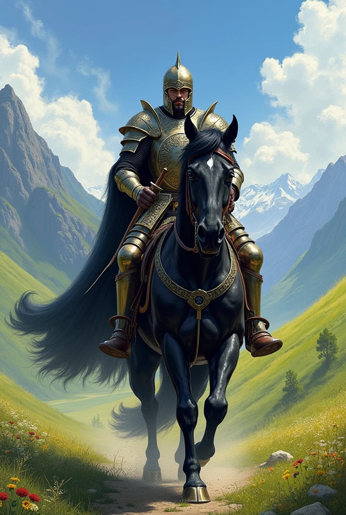 A warrior with sword on the horse